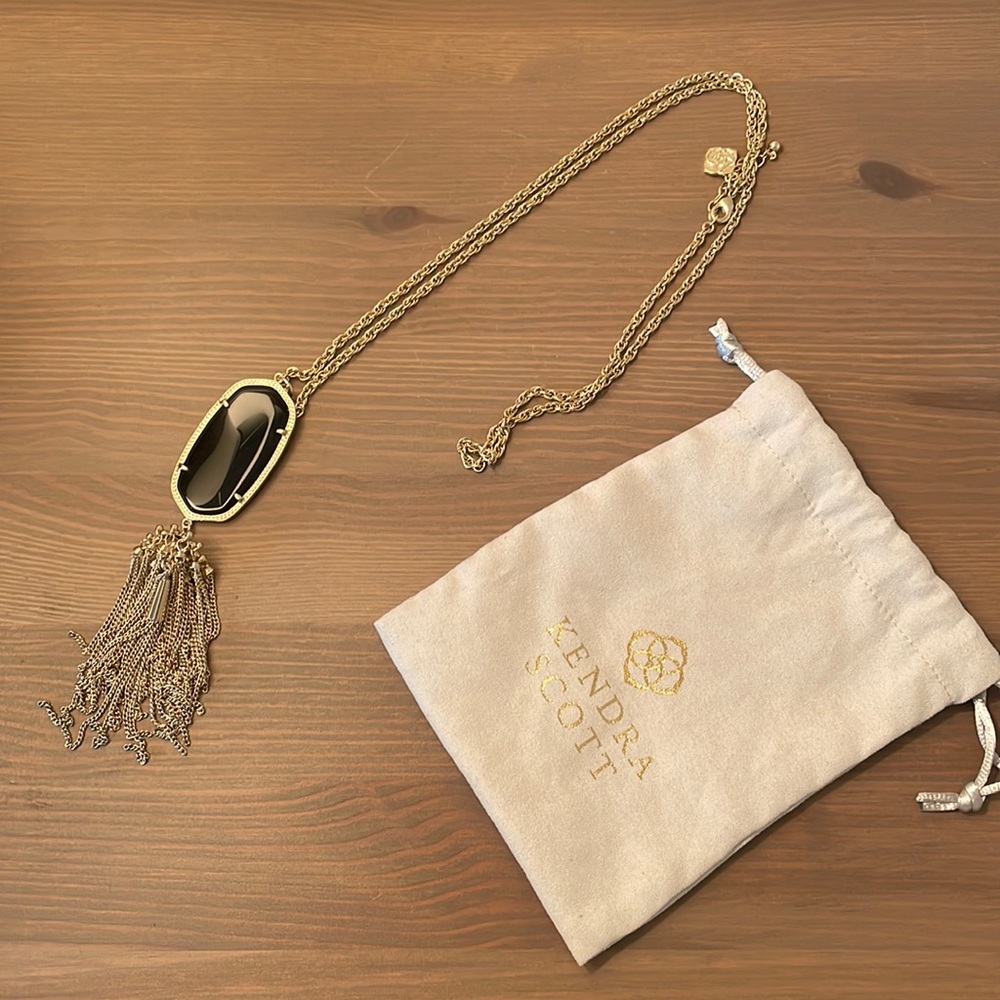 Kendra Scott Rayne necklace with black stone and gold chain